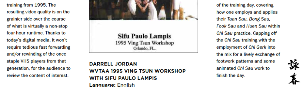 WCI Review – Darrell Jordan – WVTAA 1995 Paulo Lampis Seminar