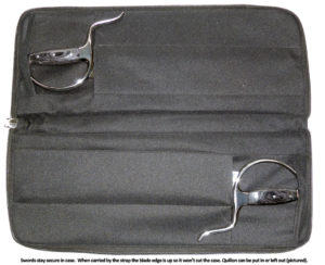 Inside of the EWC Carrying Case for 12-13” blades. When carried, the swords sit spine-side down so that they do not cut the case.