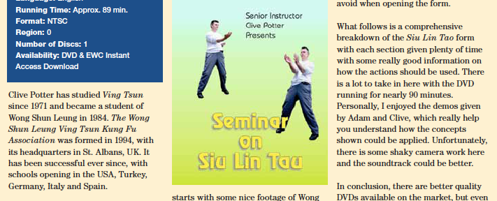 Review – Clive Potter’s Siu Lin Tau DVD