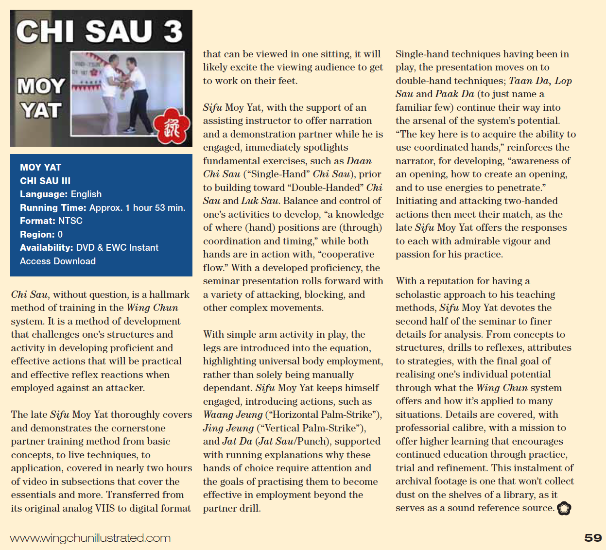 WCI Review - Moy Yat's Chi Sau III DVD