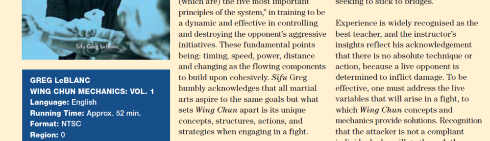 WCI Review – Greg LeBlanc’s Wing Chun Mechanics: Vol. 1