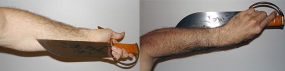 10" blades. The forearm pictured measures 10 inches from wrist to pocket of elbow, and 13 in from wrist to tip of elbow.